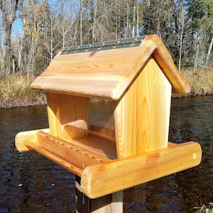 Large Post Mount Bird Feeder Cedar Wood TBNUP #1