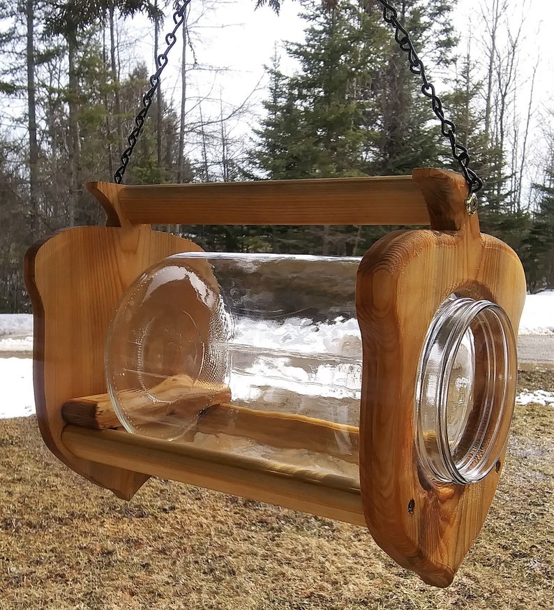 Hanging Acorn Gallon Glass Jar Squirrel Feeder Cedar Wood ...