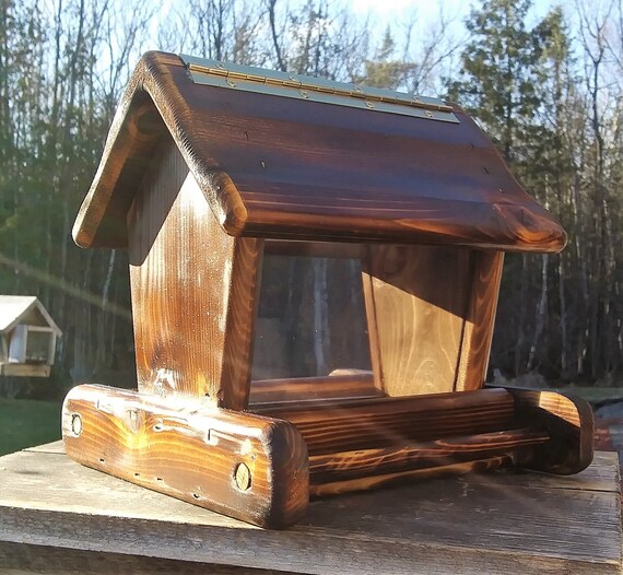 Small Cedar Wood Post Mount Bird Feeder Tbnup 1b Etsy