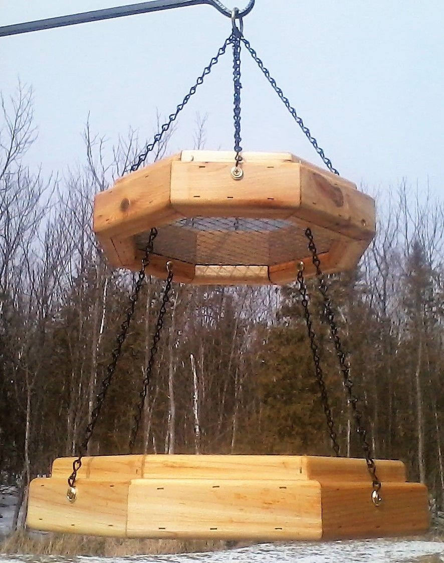 Handmade Octagon Cedar Bird Feeder – Hanging Platform For Birds & Squirrels (Natural White Cedar)