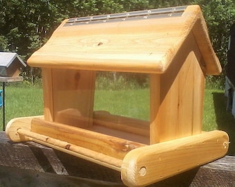 Large Post Mount Bird Feeder Cedar Wood TBNUP #1