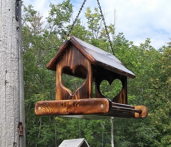 Large Hanging Cedar Wood Fly Through Platform Bird or Squirrel feeder TBNUP #3HB 