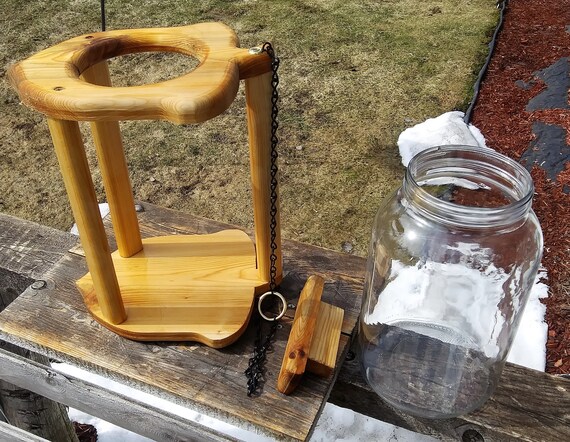 Hanging Acorn Gallon Glass Jar Squirrel Feeder Cedar Wood Etsy
