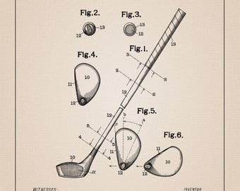 Golf Club brevet Art, impression brevet Golf Club, Golf Club Art, Golf Club imprimable, décor de Club de Golf, Golf Art, Art de Club de Golf, cadeau Golf, imprimer