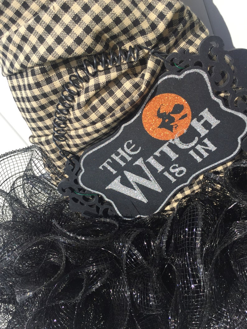 Witch Hat The Witch is In Witch Hat Door Hanger Witch Hat with Sign,Witch Hat with handmade bow Halloween Witch Hat Deco Mesh Witch Hat