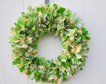 Spring Wreath for Front Door, Summer Wreath for Front Door, Front Door Lime Wreath, Rag Wreath, Mother's Day Wreath