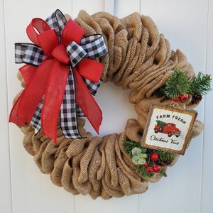 Christmas Wreath for Front Door, Red Truck Christmas Wreath, Christmas Wreath