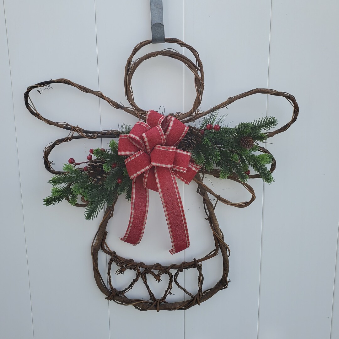 Christmas Grapevine Angel for Front Door Holiday Door Hanger Etsy