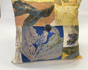Printed - throw pillow of originally designed fabric and vintage silk.