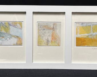 Golden Currents Triptych Abstract Nature Painting