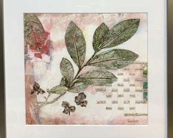 Camellia sinensis/ Original monoprint and painted collage