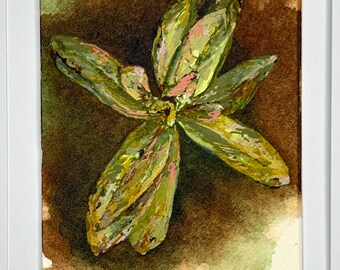 Original Botanical Art Card – Campfire Floral Miniature Painting (5 x 7")