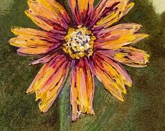 Original Botanical Art Card – Coreopsis Floral Miniature Painting (5x7")
