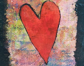 Bild  mit Acryl auf Papier „Gefangenes Herz“, Hochformat, handgemalt, moderne Kunst, Ausdrucksmalerei, Wanddekoration, Unikat, Gemälde, DIY