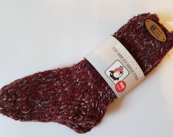 Socken, Strümpfe, handgestrickt, Größe 24-26, gefachte Wolle, weinrot-Silber, dick, warm, Hausschuhe,Bettsocken, Kindersocken, Pantoffeln