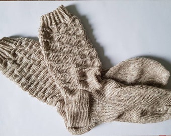 WollSocken WollStrümpfe Größe 34-36, Materialmix, handgestrickt, Wolle, Wellenmuster, Stricken, mehrfarbig, Knitting, 6fädig