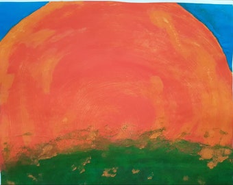 Handgemaltes Bild auf Papier „Der Kolibri fliegt über den Mangrovenwald“, Malerei, moderne Kunst, Ausdrucksmalerei, Unikat, Wanddekoration