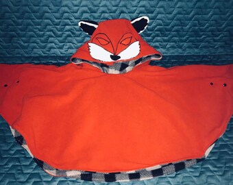 Reversible Red Fox Car Seat Poncho size 4T-5T
