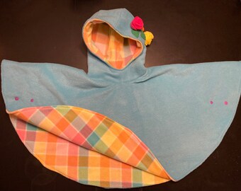 Reversible Teal Car Seat Poncho size 4T-5T