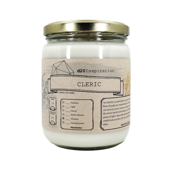 Cleric RPG Gaming Soy Candle | Customize to Your Character | Inspired by Dungeons & Dragons