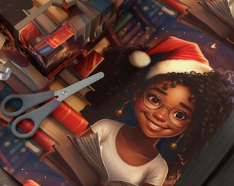 Papier do pakowania prezentów świątecznych dla małej dziewczynki pochodzenia afroamerykańskiego, Magia melaniny, Czarna rodzina, Kwanzaa, Afrykańska diaspora