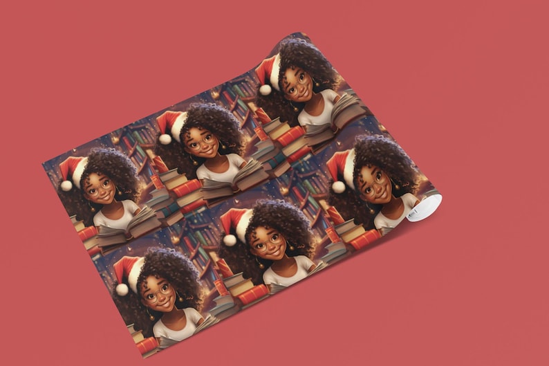 African American Little Girl Christmas Book Gift Wrap Papers, Melanin Magic, Black Family, Kwanzaa, African Diaspora image 8