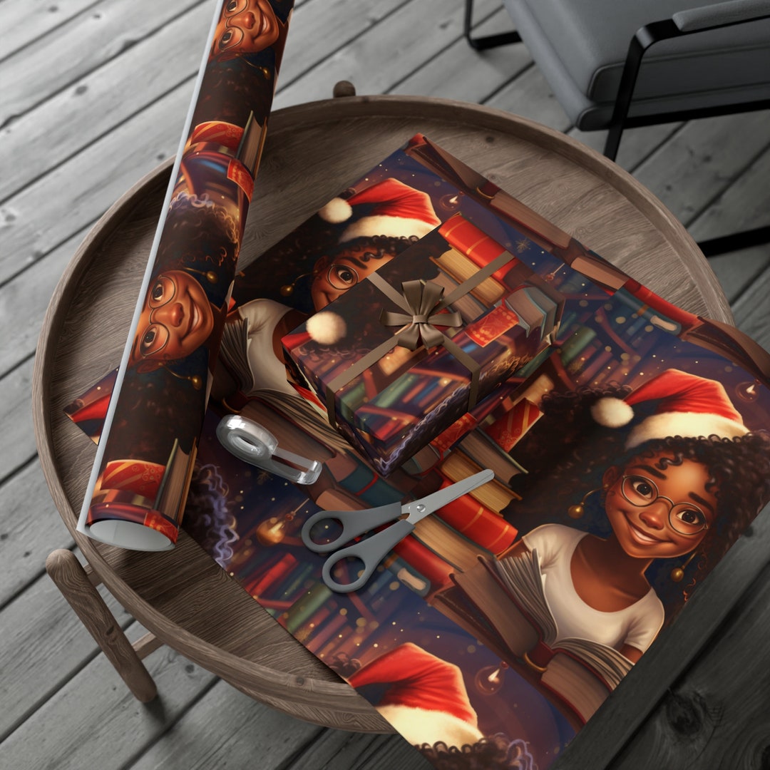 Black Christmas Wrapping Paper, African American Holiday Gift Wrap