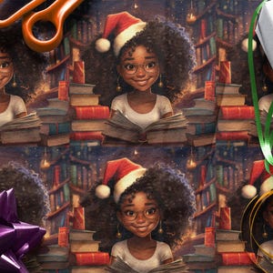 African American Little Girl Christmas Book Gift Wrap Papers, Melanin Magic, Black Family, Kwanzaa, African Diaspora image 9