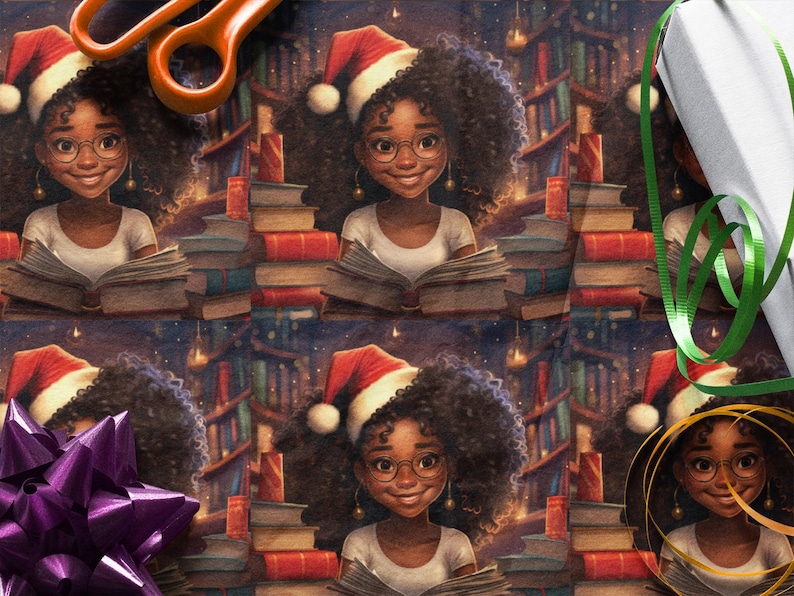 African American Little Girl Christmas Book Gift Wrap Papers, Melanin Magic, Black Family, Kwanzaa, African Diaspora image 9