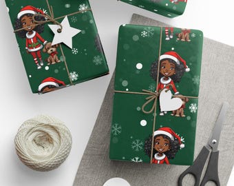 African American Woman Dog Christmas, Black Christmas Wrapping Paper, African American Holiday Wrap, Melanin Girl, African Gift, Kwanzaa