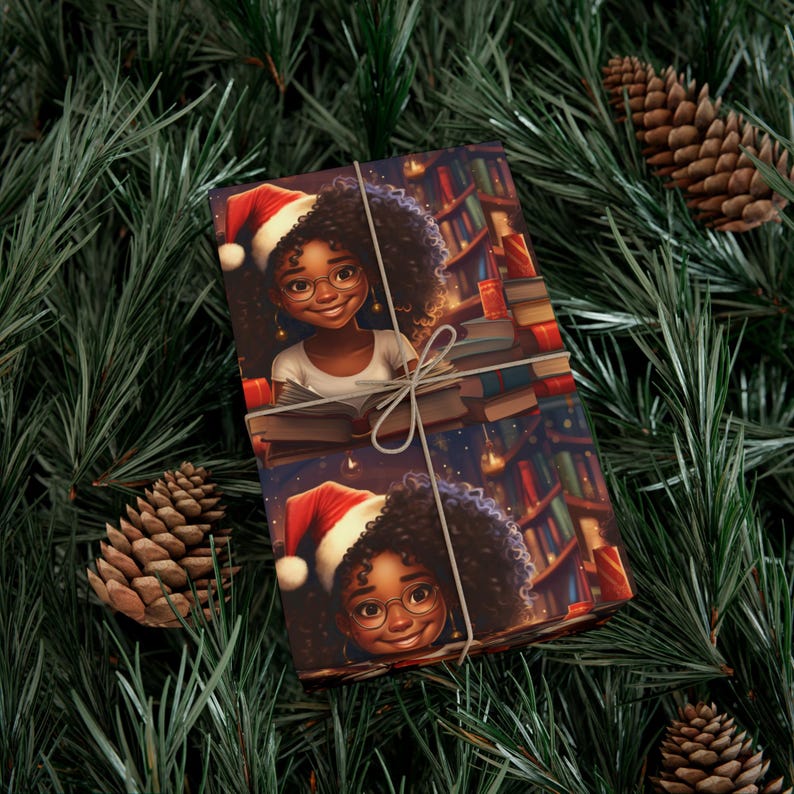African American Little Girl Christmas Book Gift Wrap Papers, Melanin Magic, Black Family, Kwanzaa, African Diaspora image 7