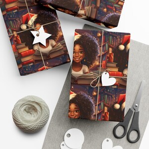African American Little Girl Christmas Book Gift Wrap Papers, Melanin Magic, Black Family, Kwanzaa, African Diaspora image 5