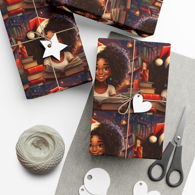 African American Little Girl Christmas Book Gift Wrap Papers, Melanin Magic, Black Family, Kwanzaa, African Diaspora image 5