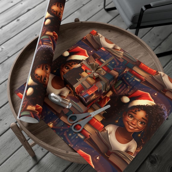 African American Little Girl Christmas Book Gift Wrap Papers, Melanin Magic, Black Family, Kwanzaa, African Diaspora