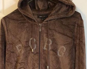 MAX AZRIA BCBG Soft Velour Jewelled Long Sleeve Hoodie Brown