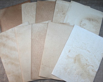 Handmade Tea Stained Paper , 10 x A4 sheets, Straight Edges