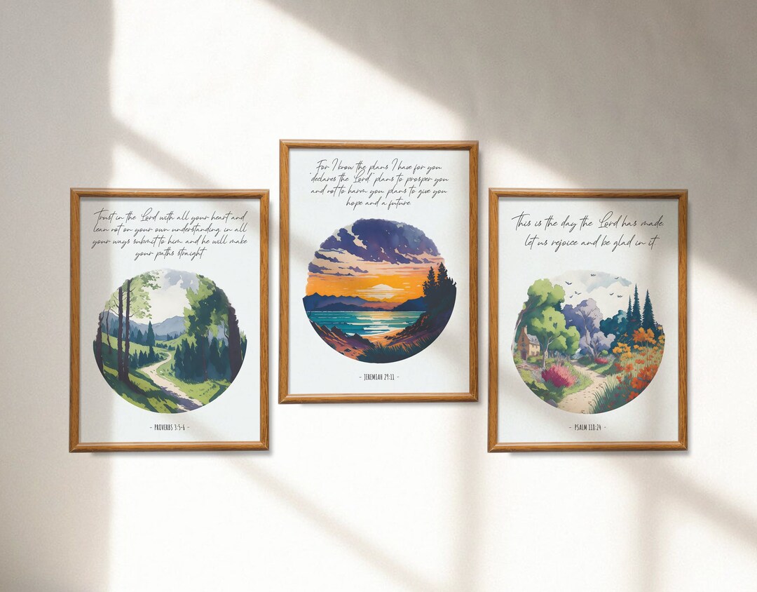 Bible Verse Wall Art Set of 3 Proverbs 3 5-6 Psalm 118 24 Jeremiah 29 ...