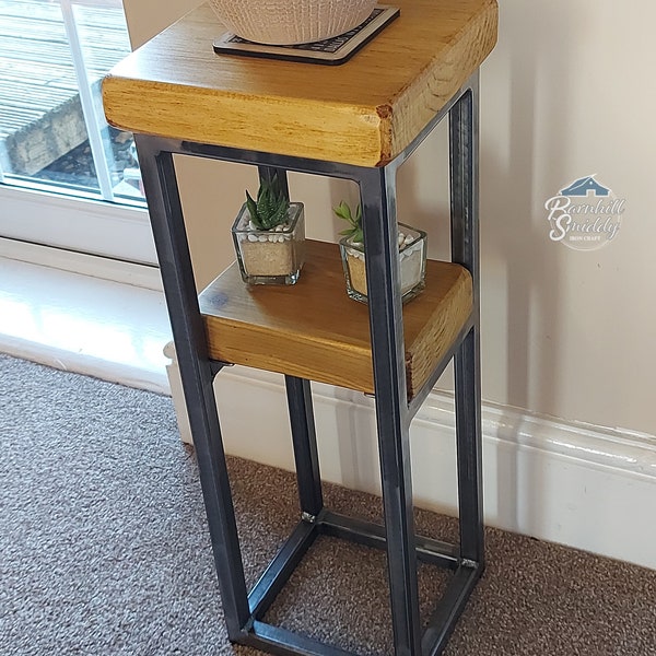 Balfour Handmade Industrial Rustic Plant Stand/ console /Small/side/bedside/lamp table (with mid shelf)  - steel modern 22.5x22.5cm