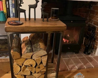 Wallace Log Holder Table with side panel for kindling