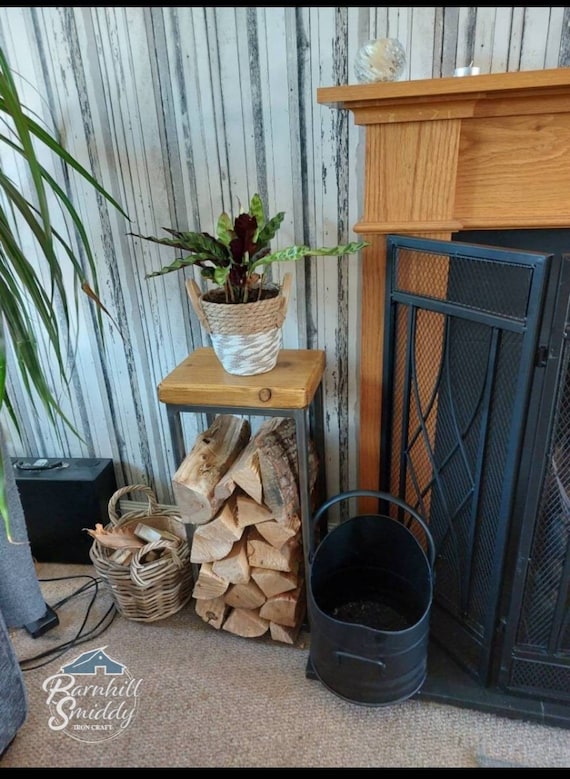 Bryce Handmade Log Holder small Table side Table Industrial Rustic