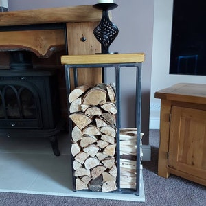 Wallace Log Holder Table with side panel for kindling image 6