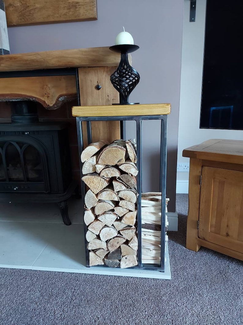 Wallace Log Holder Table with side panel for kindling image 6