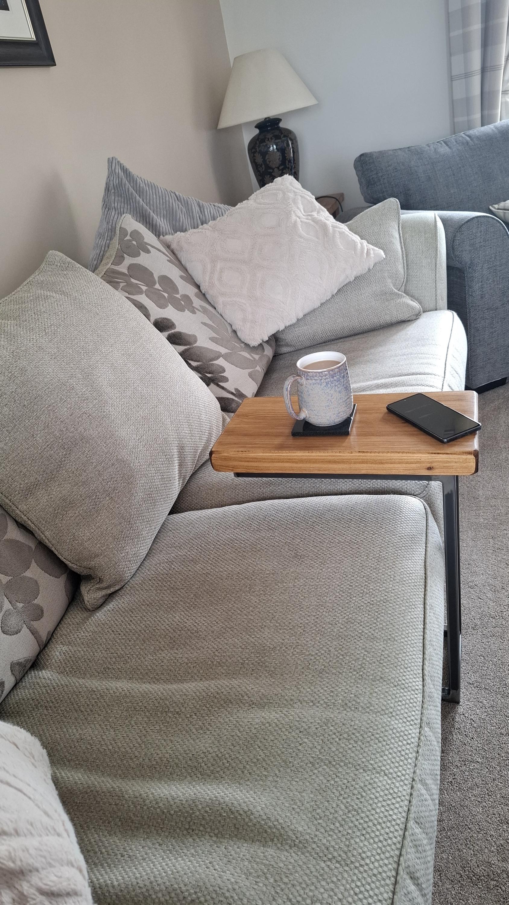 Handmade Ness C-shaped Over Sofa Table Rustic Wood & Metal End Table
