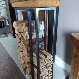 Wallace Log Holder Table with side panel for kindling image 8