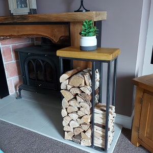 Wallace Log Holder Table with side panel for kindling image 7