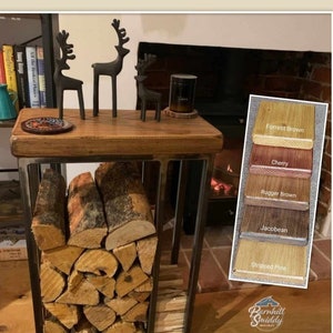 Wallace Log Holder Table with side panel for kindling image 4