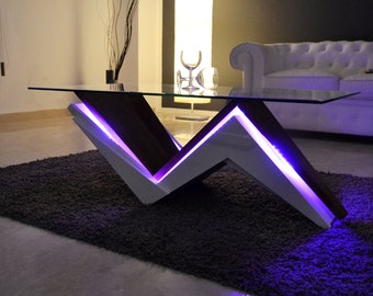 Modern coffee table in wood and glass with led lights - Serenity model