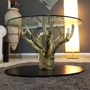 Round glass coffee table - Silver/gold leaf colour
