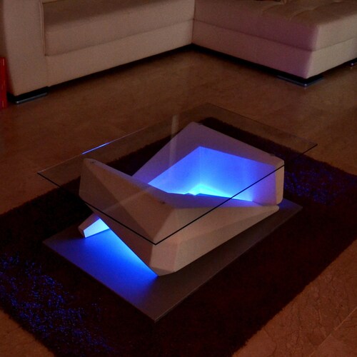 Modern Coffee Table in Wood and Glass With Led Lights - Etsy