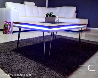 led coffee table grey